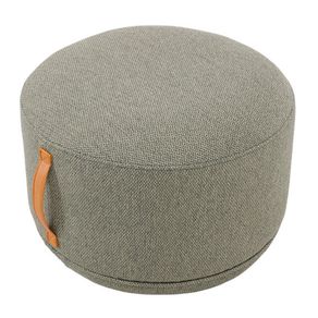 14 Puff Rendondo Lounge Rivatti 35 cm -Altura- Estofado Tecido Verde Detalhe PU Marrom Repelente a Agua